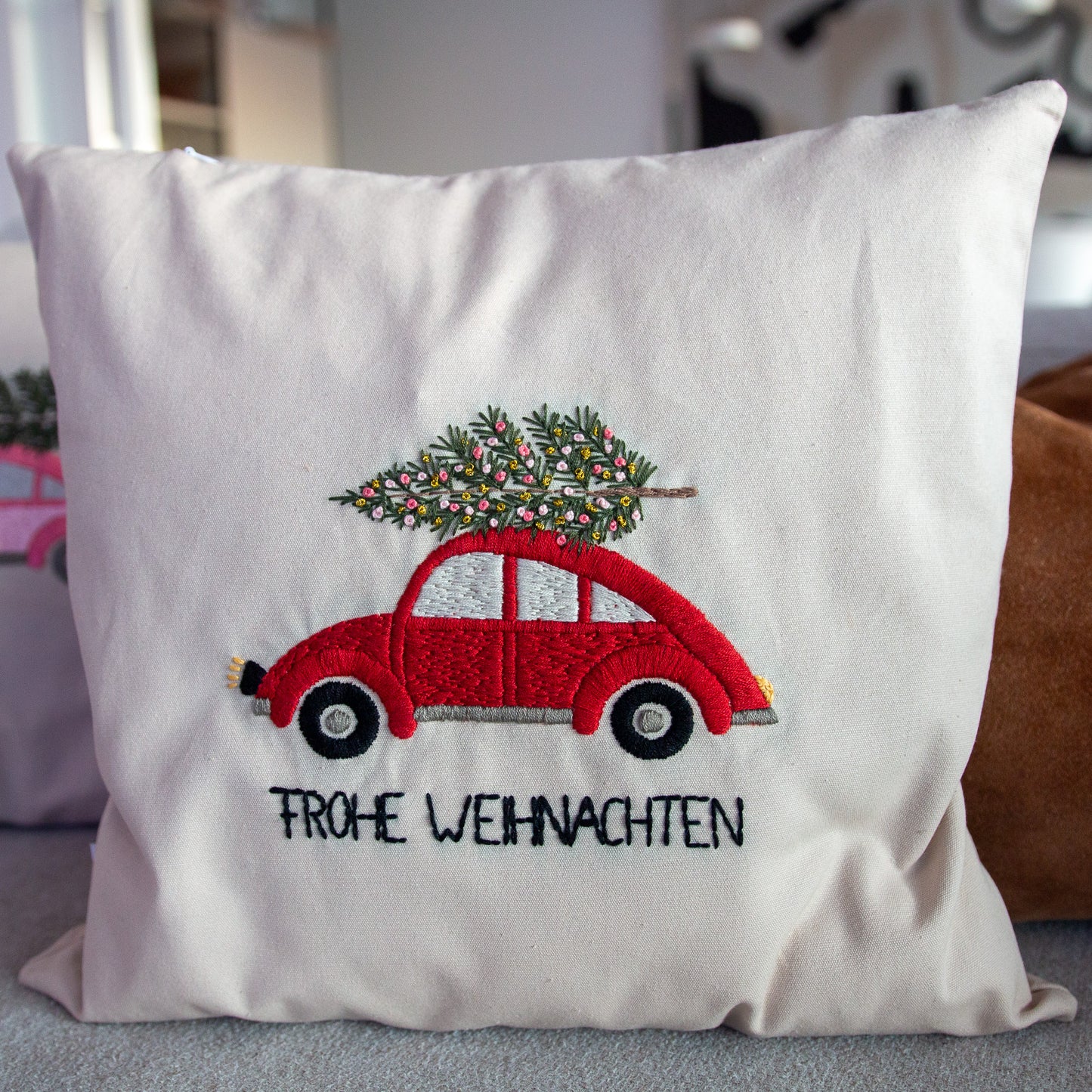 KISSENHÜLLE WEIHNACHTEN AUTO MIT BAUM