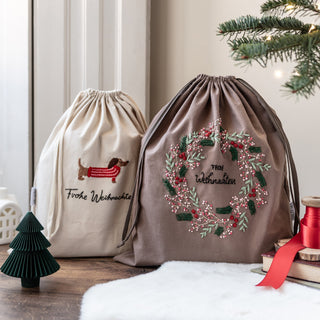 Nachhaltige Geschenkverpackung besticken Beutel Weihnachten Stickset für Anfänger 