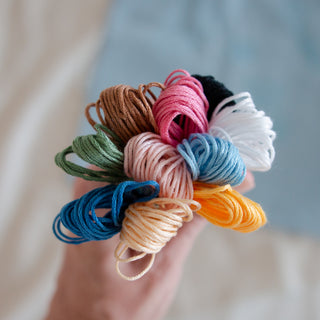 Babybeutel bunte Stickgarne zu Stickset 