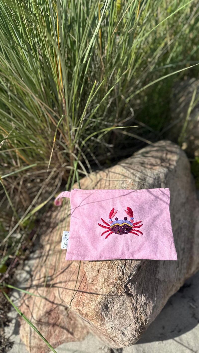 Kleine Tasche aus Baumwolle mit Krabbe besticken für den Sommer