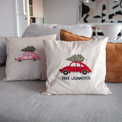 KISSENHÜLLE WEIHNACHTEN AUTO MIT BAUM